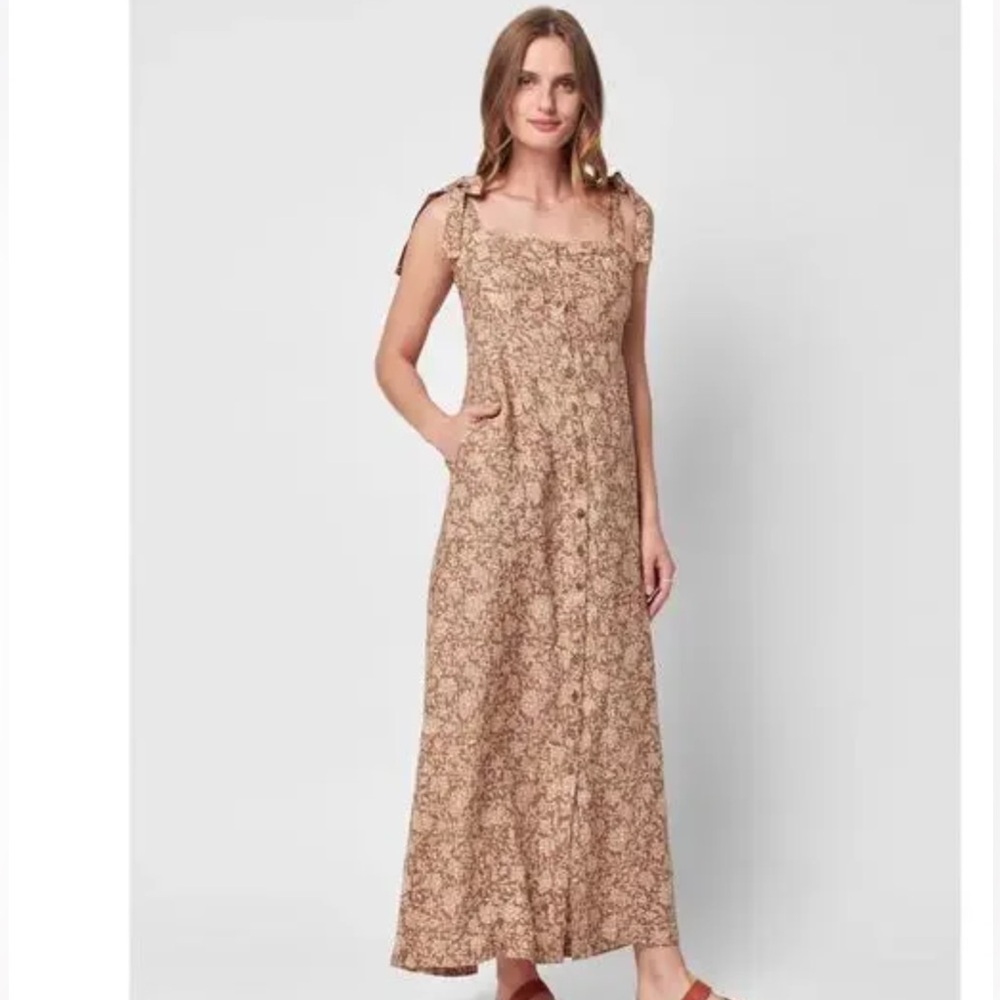 Faherty Beige Floral Maxi Dress